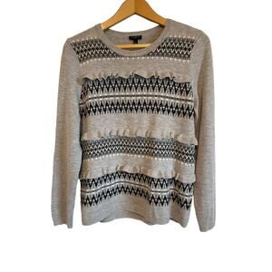 Talbots gray ruffled pullover sweater wool neutral whimsy fair isle warm Lp